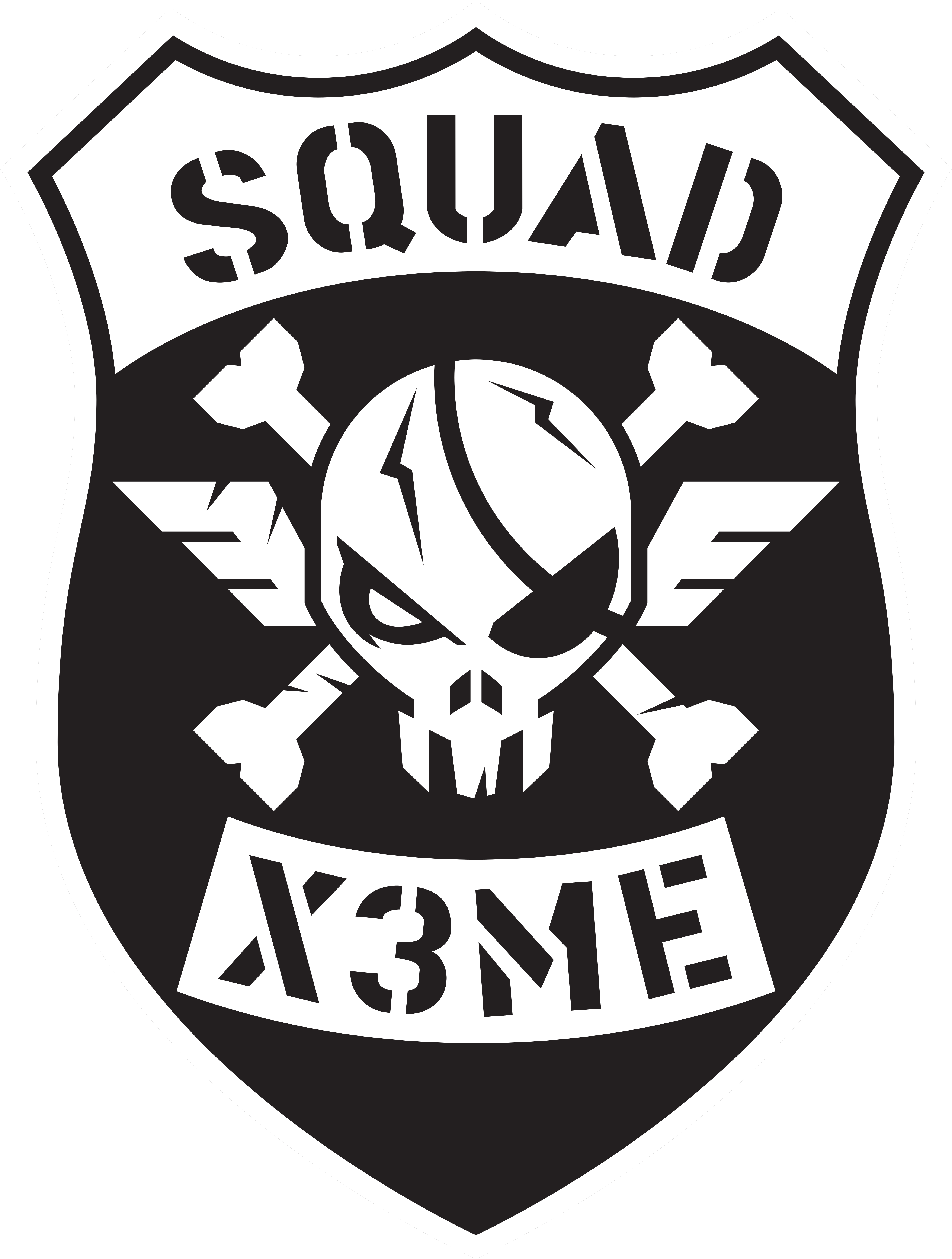 SQUAD X3ME Wappen mit stilisiertem Totenkopf